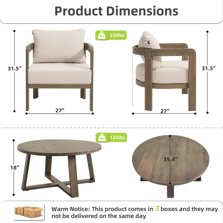 COMLAX FIELD 5 Pieces Patio Furniture Set with 6" Thick Cushions,Beige 