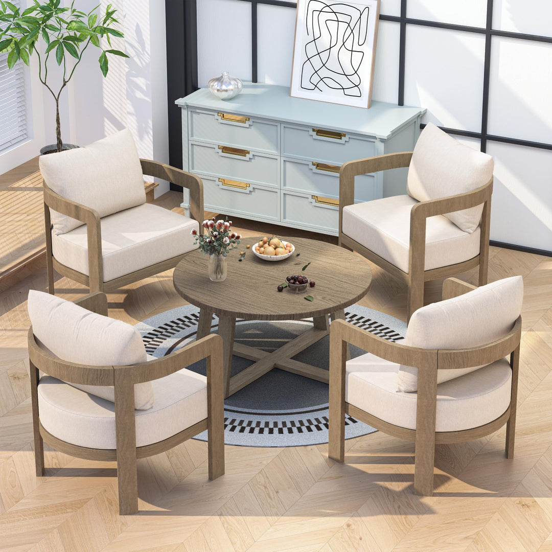 COMLAX FIELD 5 Pieces Patio Furniture Set with 6" Thick Cushions,Beige 