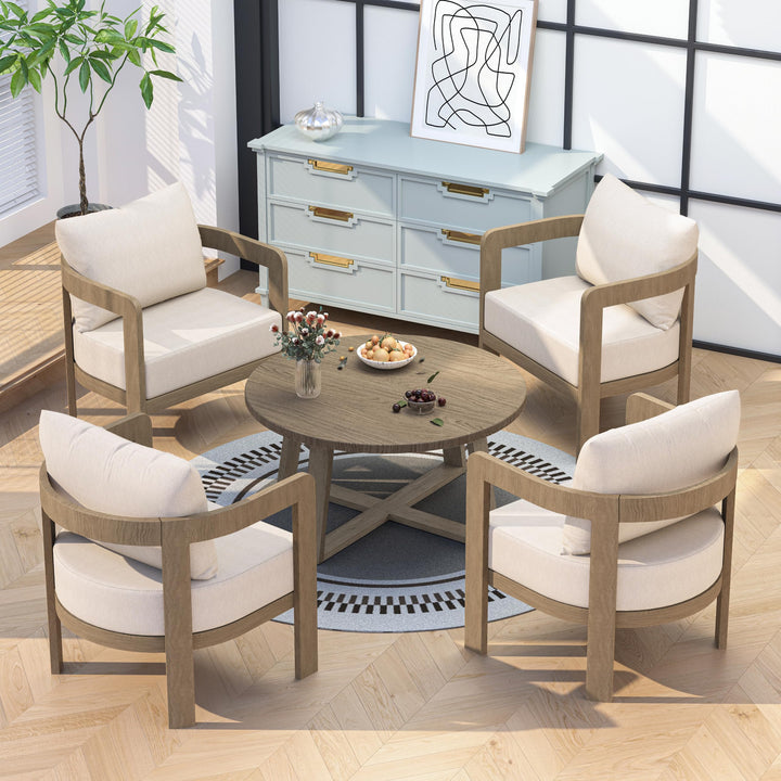COMLAX FIELD 5 Pieces Patio Furniture Set with 6" Thick Cushions,Beige 