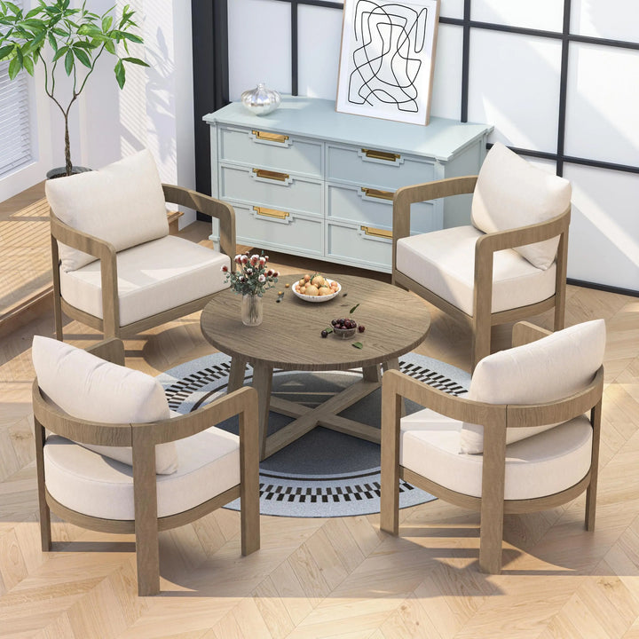 COMLAX FIELD 5 Pieces Patio Furniture Set with 6" Thick Cushions,Beige 
