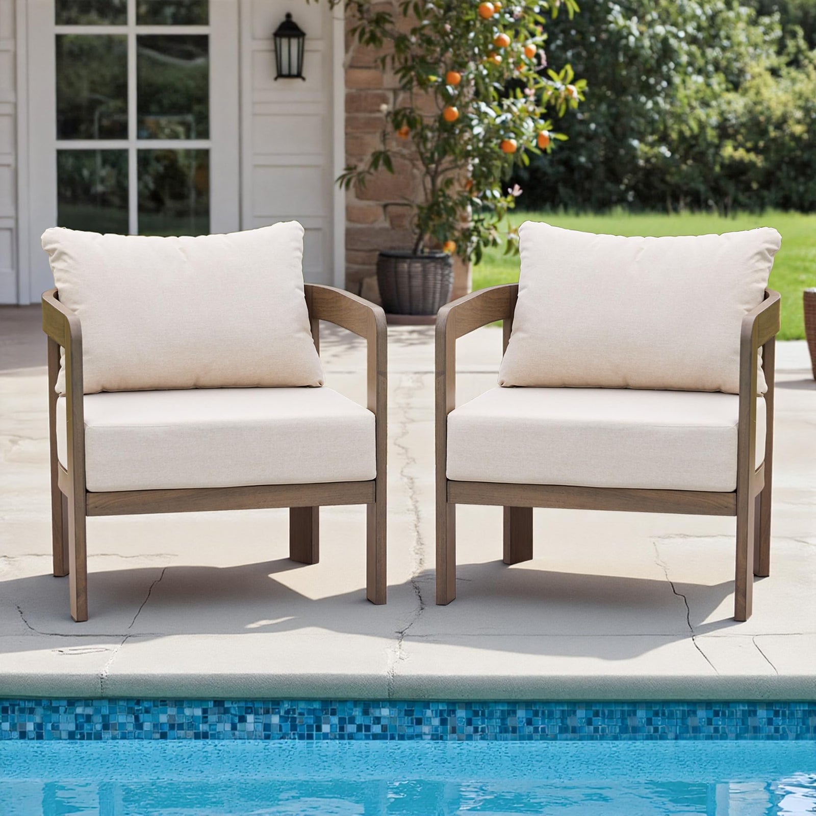 COMLAX FIELD Metal Outdoor Patio Chairs Set of 2 with 6 Inch Cushions,Beige 