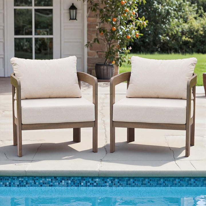 COMLAX FIELD Metal Outdoor Patio Chairs Set of 2 with 6 Inch Cushions,Beige 