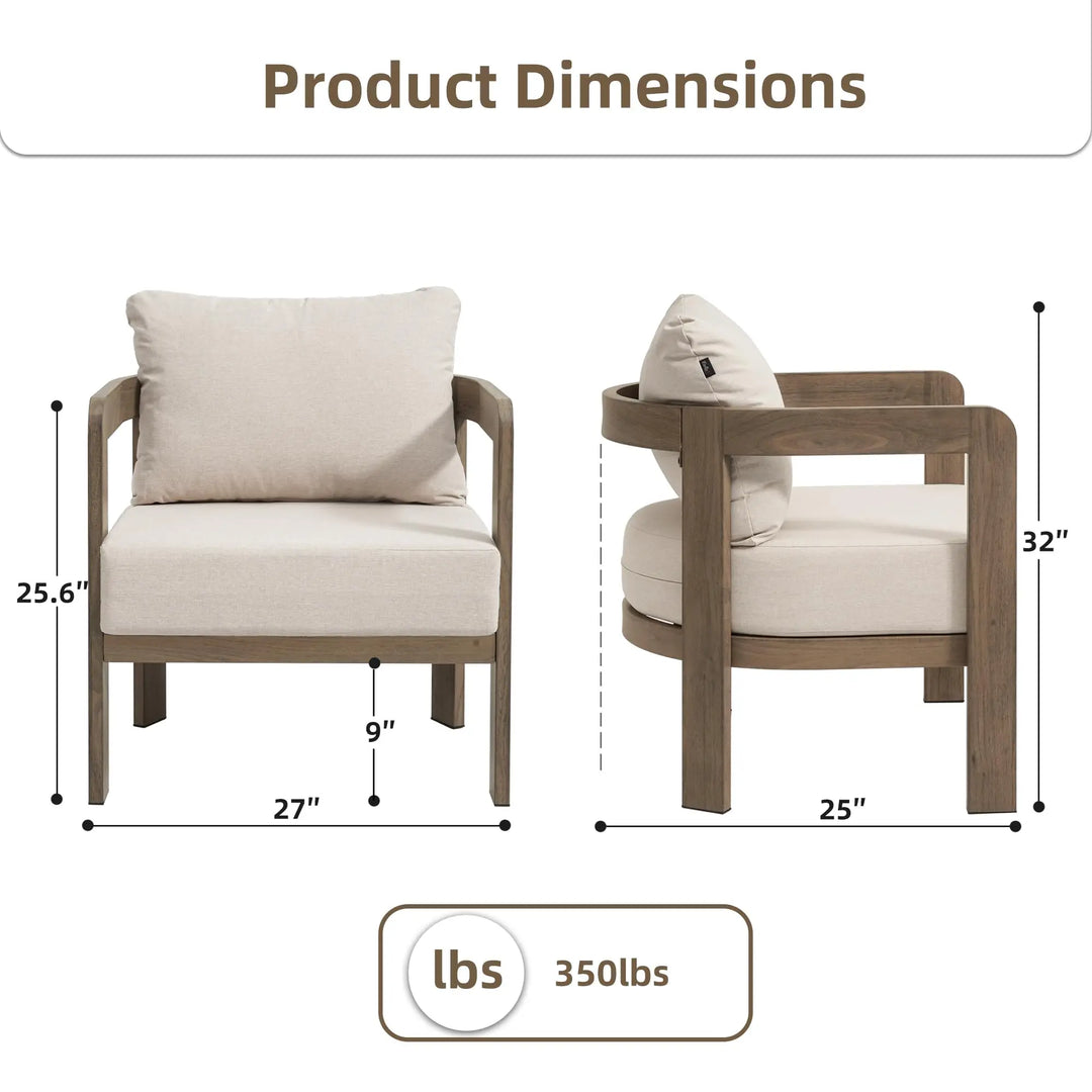 COMLAX FIELD Metal Outdoor Patio Chairs Set of 2 with 6 Inch Cushions,Beige 