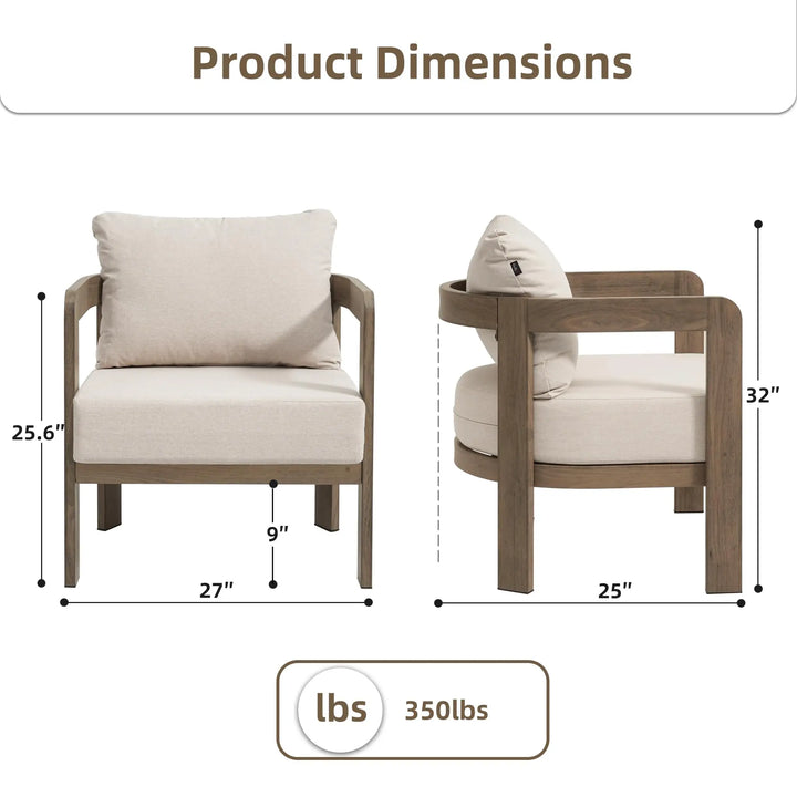 COMLAX FIELD Metal Outdoor Patio Chairs Set of 2 with 6 Inch Cushions,Beige 