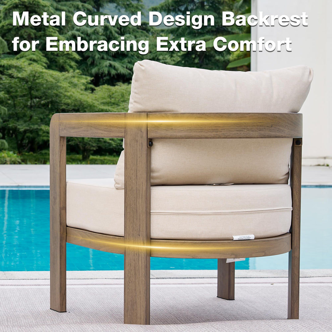 COMLAX FIELD Metal Outdoor Patio Chairs Set of 2 with 6 Inch Cushions,Beige 