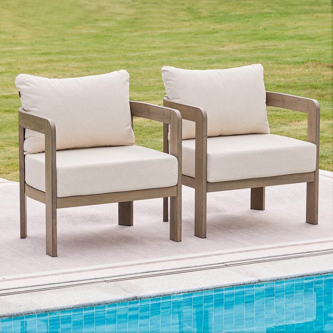 COMLAX FIELD Metal Outdoor Patio Chairs Set of 2 with 6 Inch Cushions,Beige 