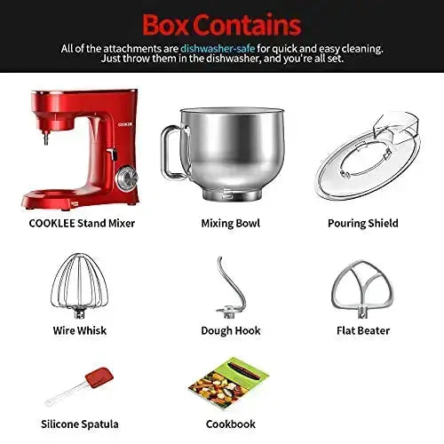 COOKLEE Stand Mixer, 9.5 QT, 10-Speed Stand Mixer - Ruby Red