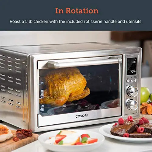 COSORI Air Fryer Toaster Oven, 12-in-1 Convection Oven Countertop with  Rotisserie, Stainless Steel 32QT/32L, 6-Slice Toast, 13-inch Pizza,100  Recipes, Basket, Tray(6 Accessories)Included, CO130-AO
