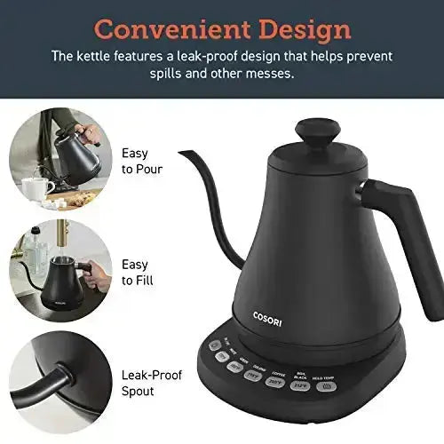 COSORI Electric Gooseneck Pour-Over Stainless Steel Kettle 0.8L - Matte Black