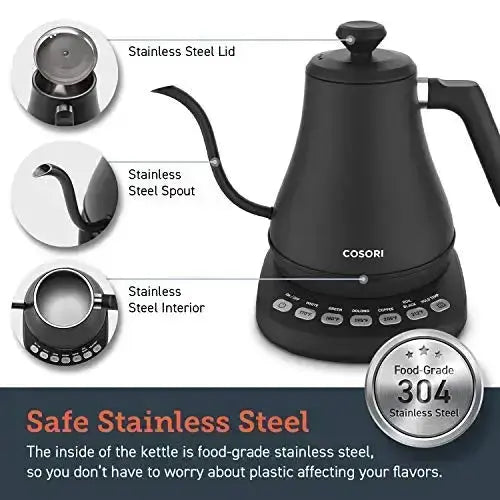 COSORI Electric Gooseneck Pour-Over Stainless Steel Kettle 0.8L - Matte Black