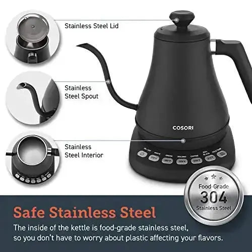 COSORI Electric Gooseneck Kettle with 5 Variable Presets, Pour Over Kettle  & Coffee Kettle, 100% Stainless Steel Inner Lid & Bottom, 1200 Watt Quick