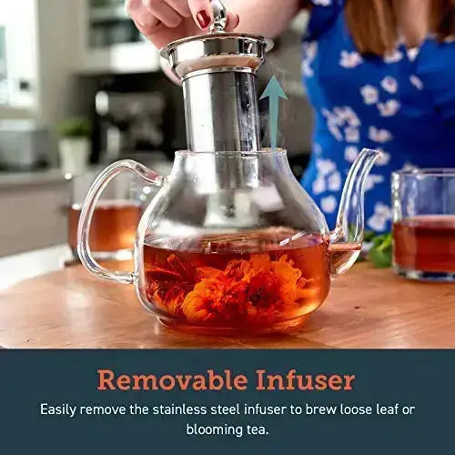Glass Teapot with Infuser, Clear Tea Pot Stovetop Safe Blooming and Loose  Leaf T