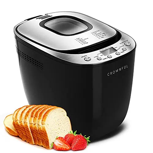 CROWNFUL Bread Maker Machine, 2LB Loaf, 12 Presets + Recipe Booklet - Black CROWNFUL