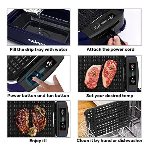 Smokeless Grill Indoor, CUSIMAX Electric Grill, 1500W Grill Portable Korean  BBQ Grill with LED Smart Display & Tempered Glass Lid, Non-stick Removable