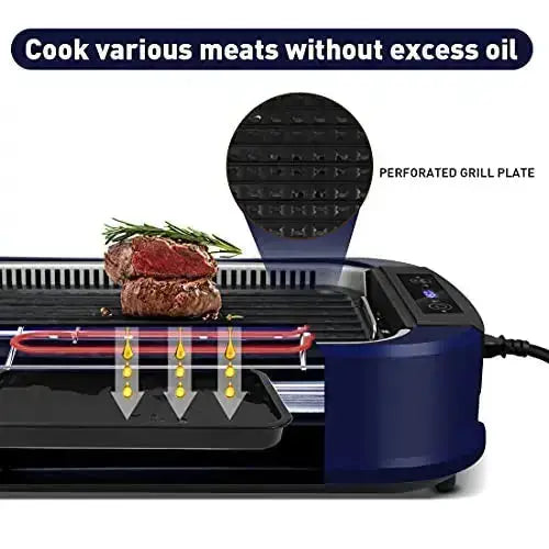 Cusimax Electric Smokeless Indoor Grill, Portable Korean BBQ Grill with LED Smart Display & Tempered Glass Lid, Non-Stick Removable Grill Plate