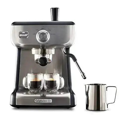Calphalon Espresso Machine with Tamper, Milk Frothing Pitcher, and Steam Wand - Stainless Steel