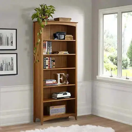 Camaflexi Shaker Style Bookcase | 6 Shelf Wood Bookcase, 72" - Brown Camaflexi