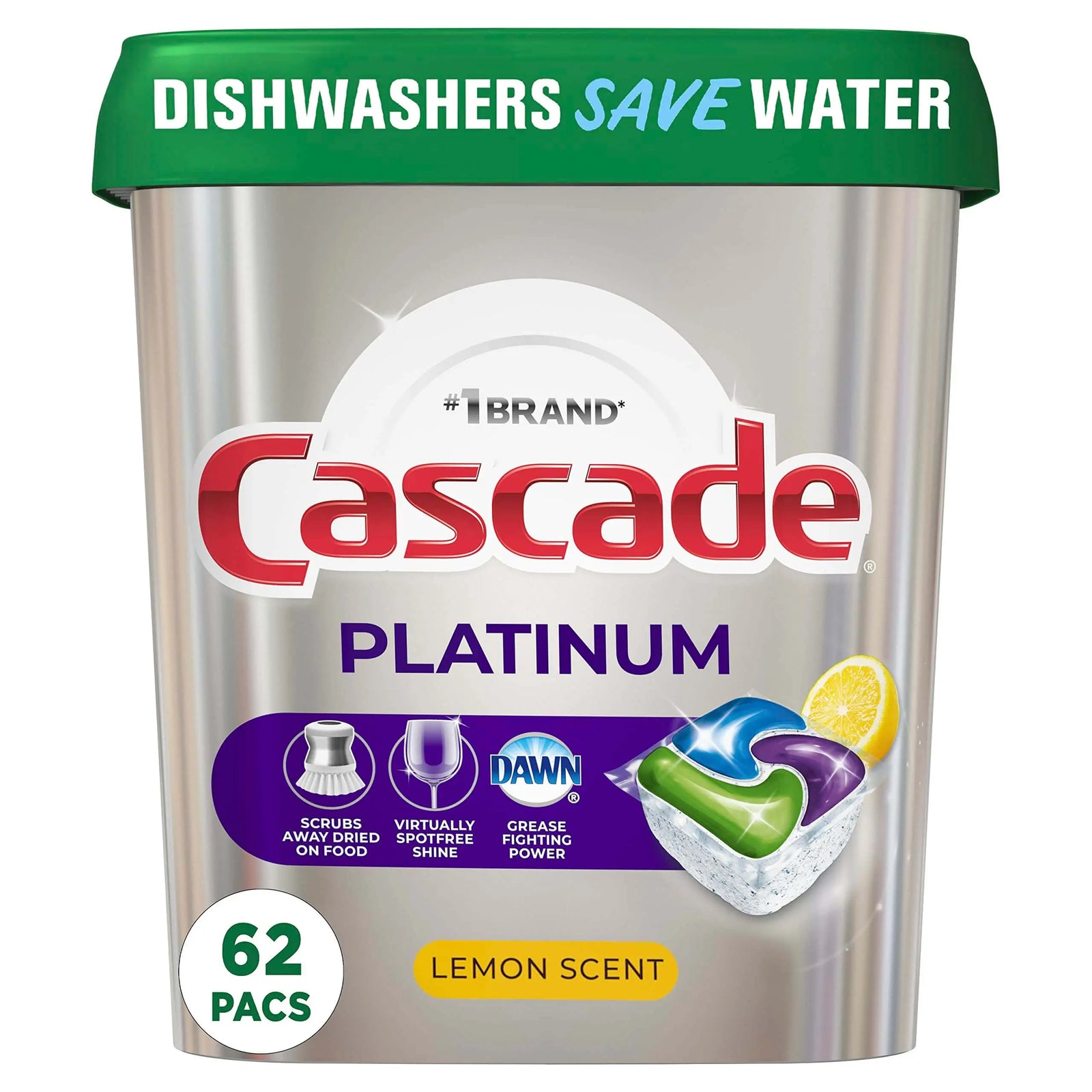 Cascade Platinum Dishwasher Pods, Lemon- 62 Count 
