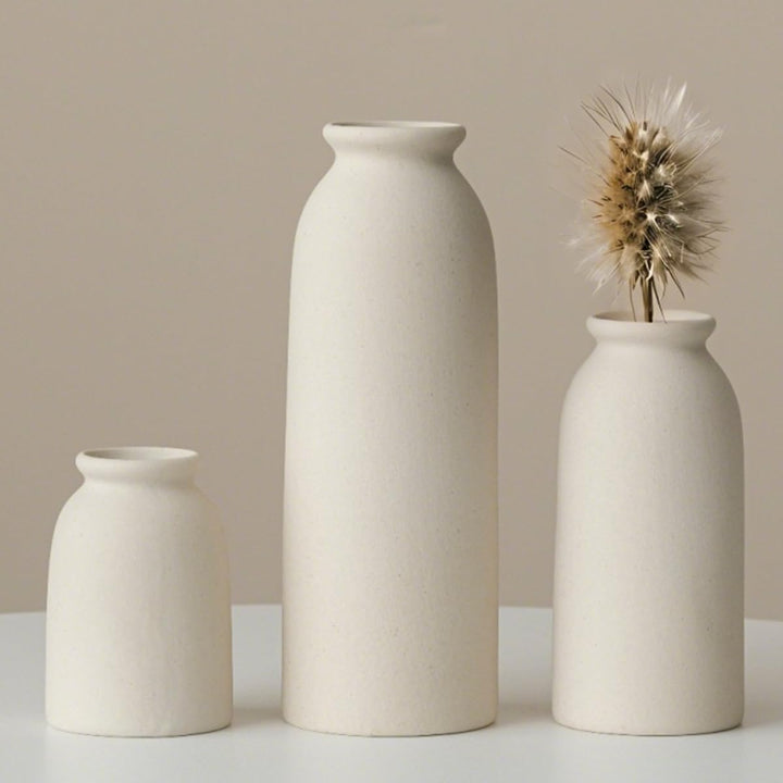 Ceramic Vase Set-3, Small Flower Vases for Decor, Modern Boho Farmhouse Style, Decorative Vases for Pampas Grass &amp; Dried Flowers, Distressed Finish - Beige 