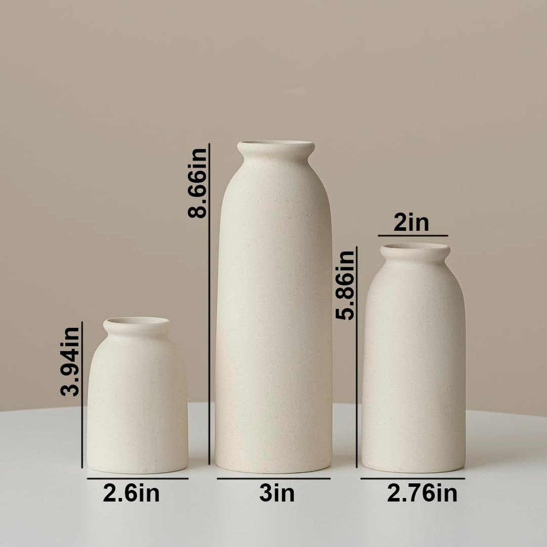 Ceramic Vase Set-3, Small Flower Vases for Decor, Modern Boho Farmhouse Style, Decorative Vases for Pampas Grass &amp; Dried Flowers, Distressed Finish - Beige 