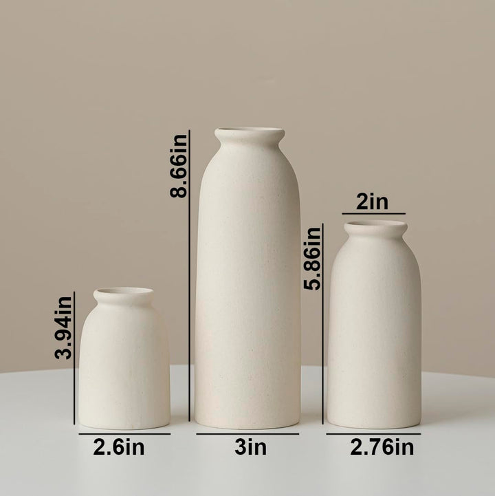 Ceramic Vase Set-3, Small Flower Vases for Decor, Modern Boho Farmhouse Style, Decorative Vases for Pampas Grass &amp; Dried Flowers, Distressed Finish - Beige 