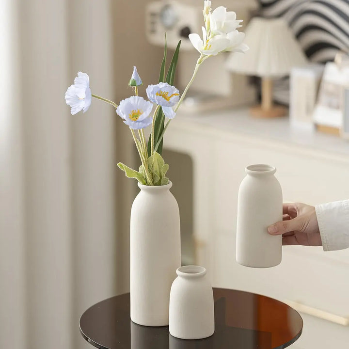 Ceramic Vase Set-3, Small Flower Vases for Decor, Modern Boho Farmhouse Style, Decorative Vases for Pampas Grass & Dried Flowers, Distressed Finish (Beige)