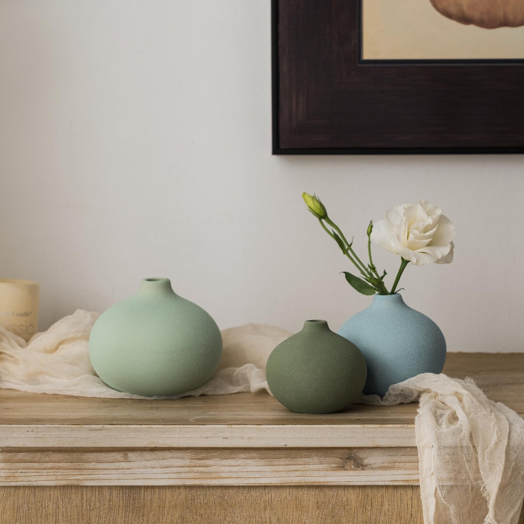 Ceramic Vase Set of 3, Mini Flower Vase for Home Decor, Modern Vase, Small Flower Vases for Dining Table Centerpieces,Living Room,Shelf,Mantel and Entryway Display 