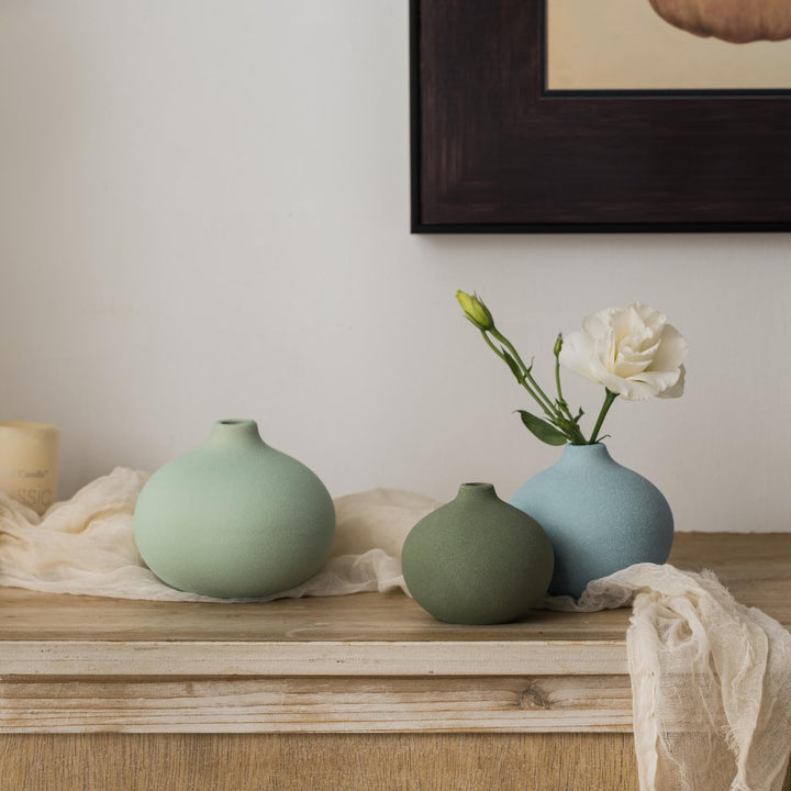 Ceramic Vase Set of 3, Mini Flower Vase for Home Decor, Modern Vase, Small Flower Vases for Dining Table Centerpieces,Living Room,Shelf,Mantel and Entryway Display 