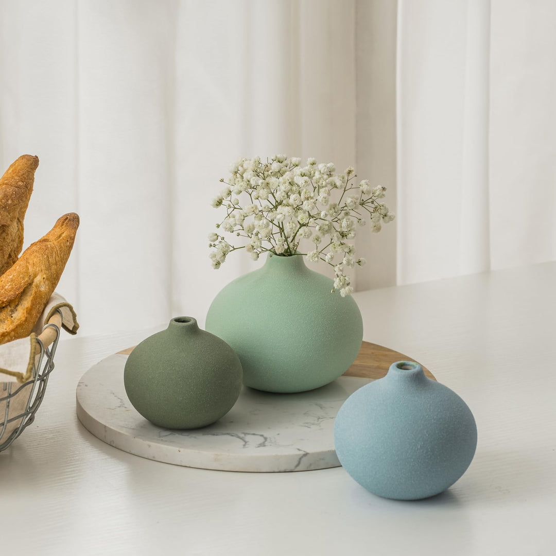 Ceramic Vase Set of 3, Mini Flower Vase for Home Decor, Modern Vase, Small Flower Vases for Dining Table Centerpieces,Living Room,Shelf,Mantel and Entryway Display 