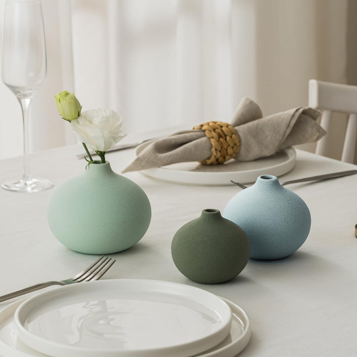 Ceramic Vase Set of 3, Mini Flower Vase for Home Decor, Modern Vase, Small Flower Vases for Dining Table Centerpieces,Living Room,Shelf,Mantel and Entryway Display 