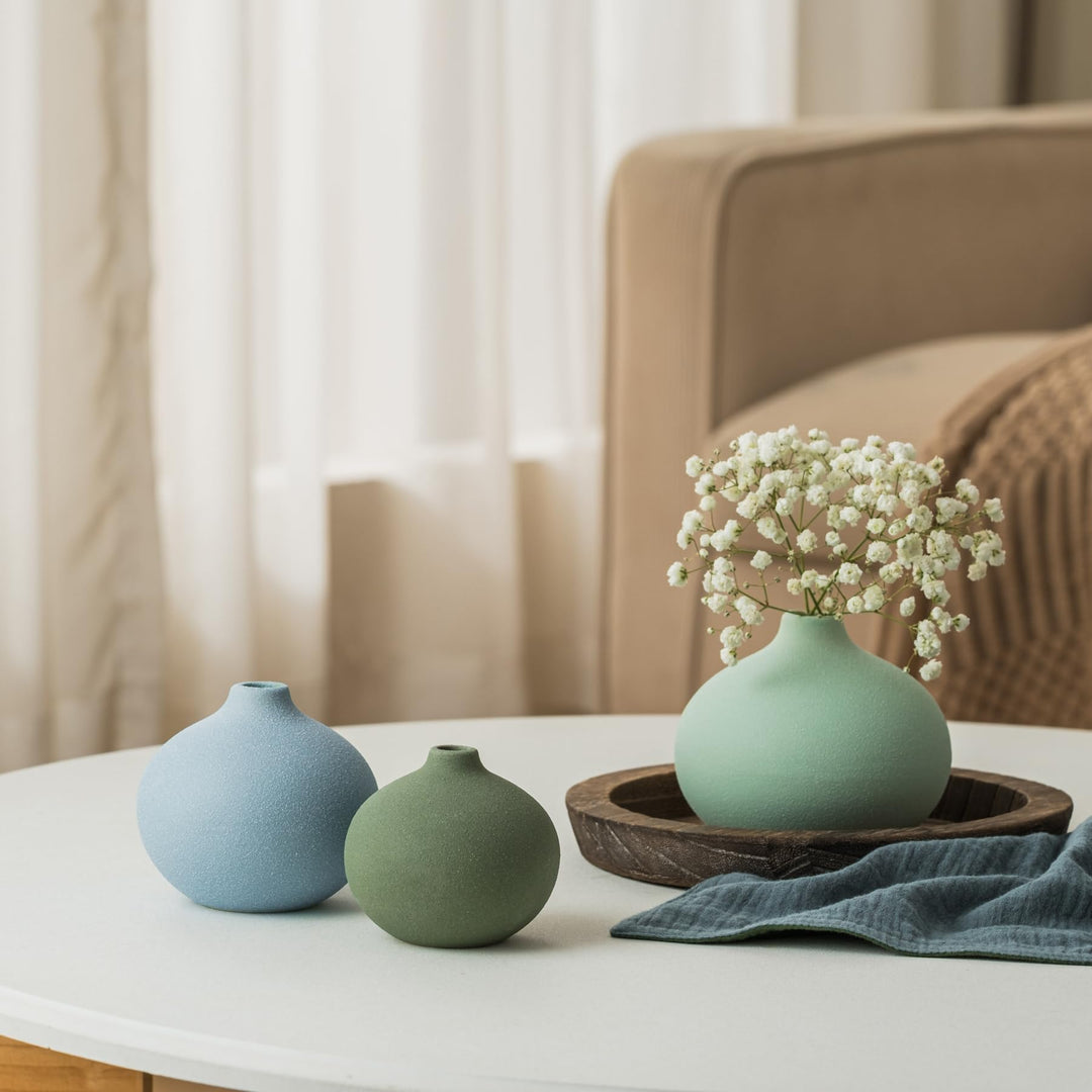 Ceramic Vase Set of 3, Mini Flower Vase for Home Decor, Modern Vase, Small Flower Vases for Dining Table Centerpieces,Living Room,Shelf,Mantel and Entryway Display 