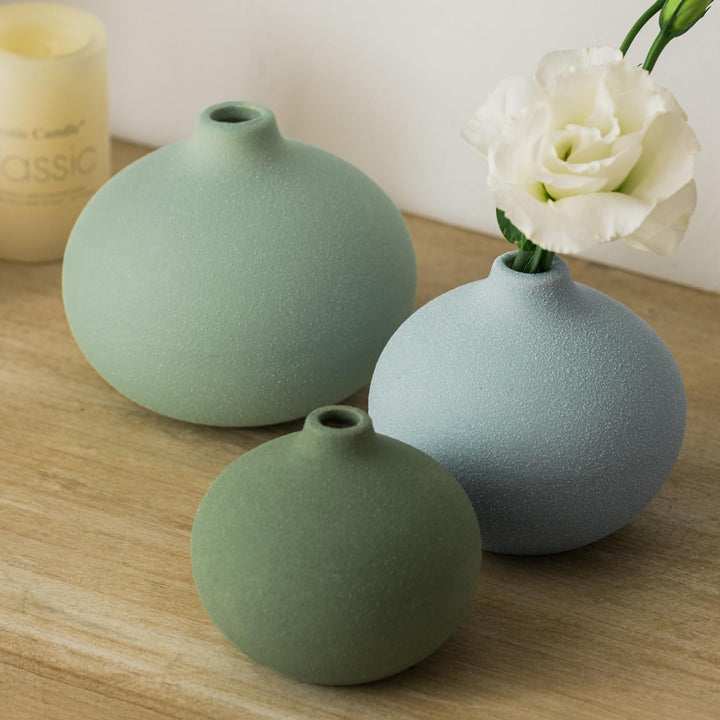 Ceramic Vase Set of 3, Mini Flower Vase for Home Decor, Modern Vase, Small Flower Vases for Dining Table Centerpieces,Living Room,Shelf,Mantel and Entryway Display 