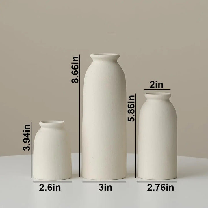 Ceramic Vase Set-3, Small Flower Vases for Decor, Modern Boho Farmhouse Style, Decorative Vases for Pampas Grass &amp; Dried Flowers, Distressed Finish - Beige 