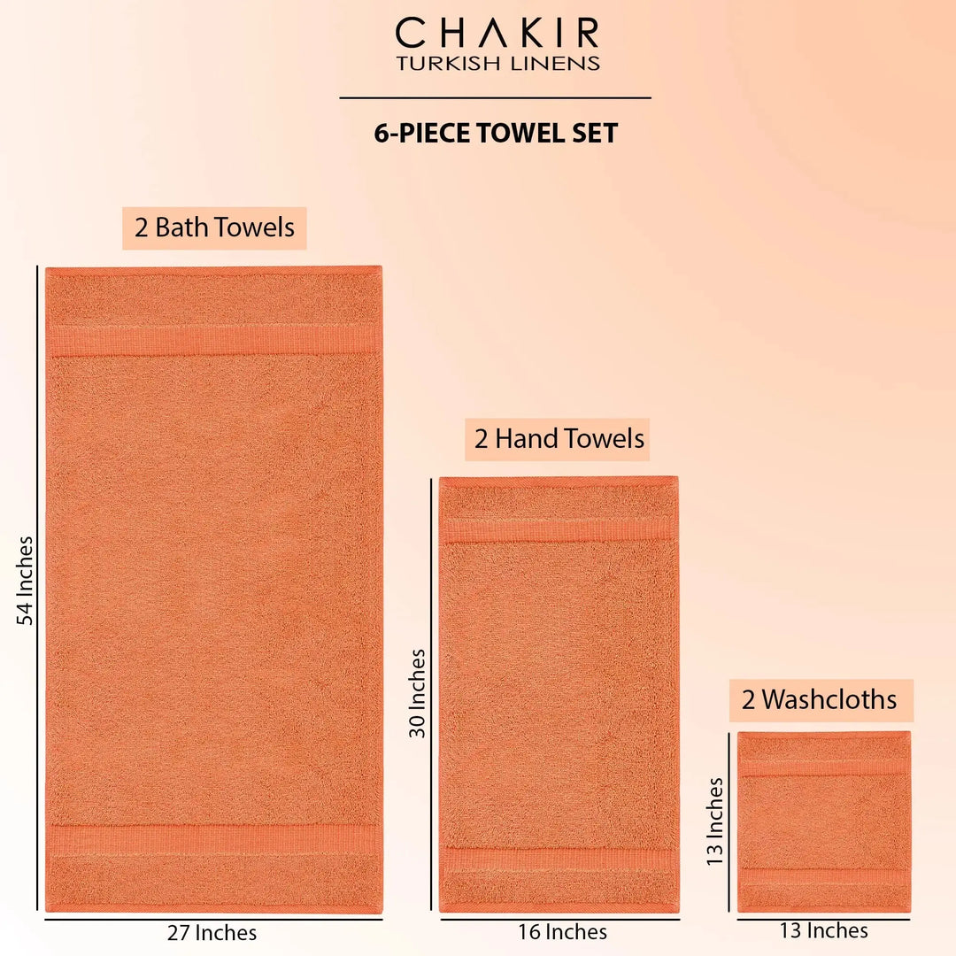 Chakir Turkish Linens 100% Cotton Premium Turkish Towels for Bathroom | 2 Bath Towels - 2 Hand Towels, 2 Washcloths (6-Piece Towel Set, Coral) 
