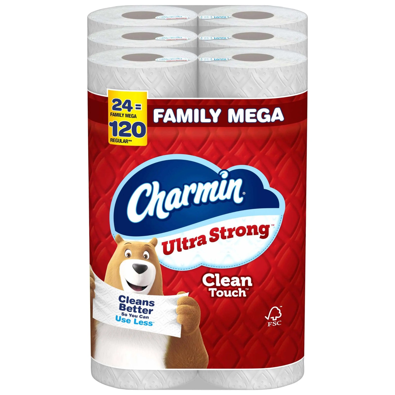 Charmin Toilet Paper Ultra Strong Clean Touch, 24 Family Mega Rolls 