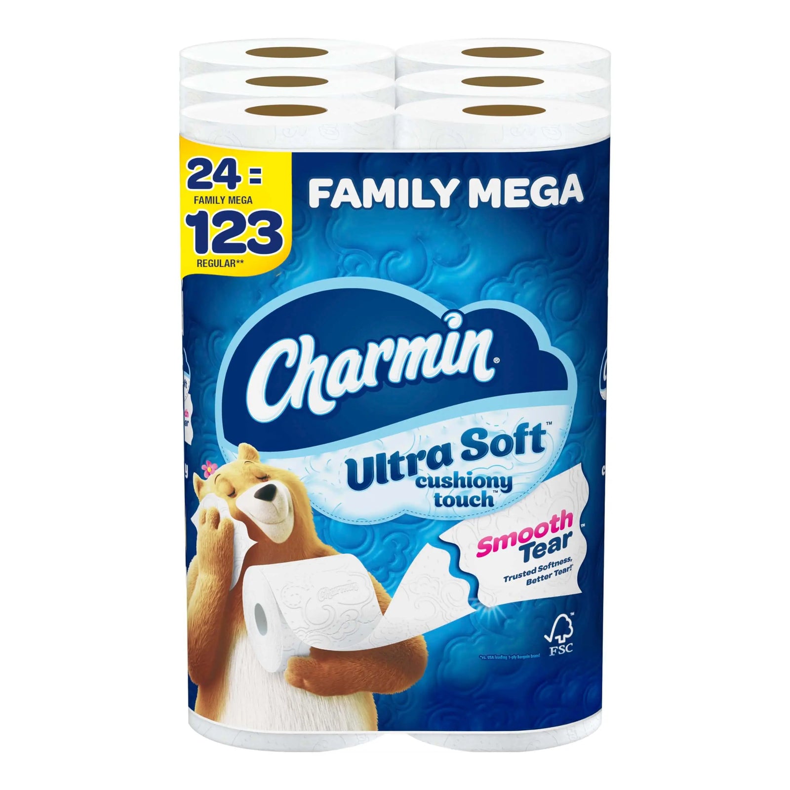 Charmin Ultra Soft Cushiony Touch Toilet Paper, 24 Family Mega Rolls 