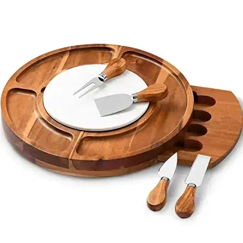 Cheese Board Set | Charcuterie Board Round Wooden Platter Serving Tray CTFT