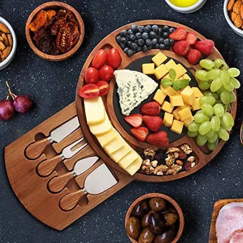 Cheese Board Set | Charcuterie Board Round Wooden Platter Serving Tray CTFT