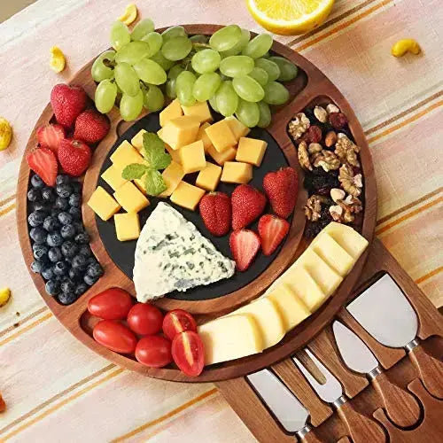 Cheese Board Set | Charcuterie Board Round Wooden Platter Serving Tray CTFT