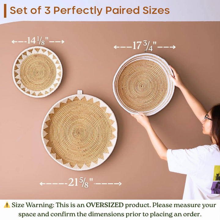 Chi An Home Extra Large Wall Basket Decor Boho Wicker Wall Hanging Set 3