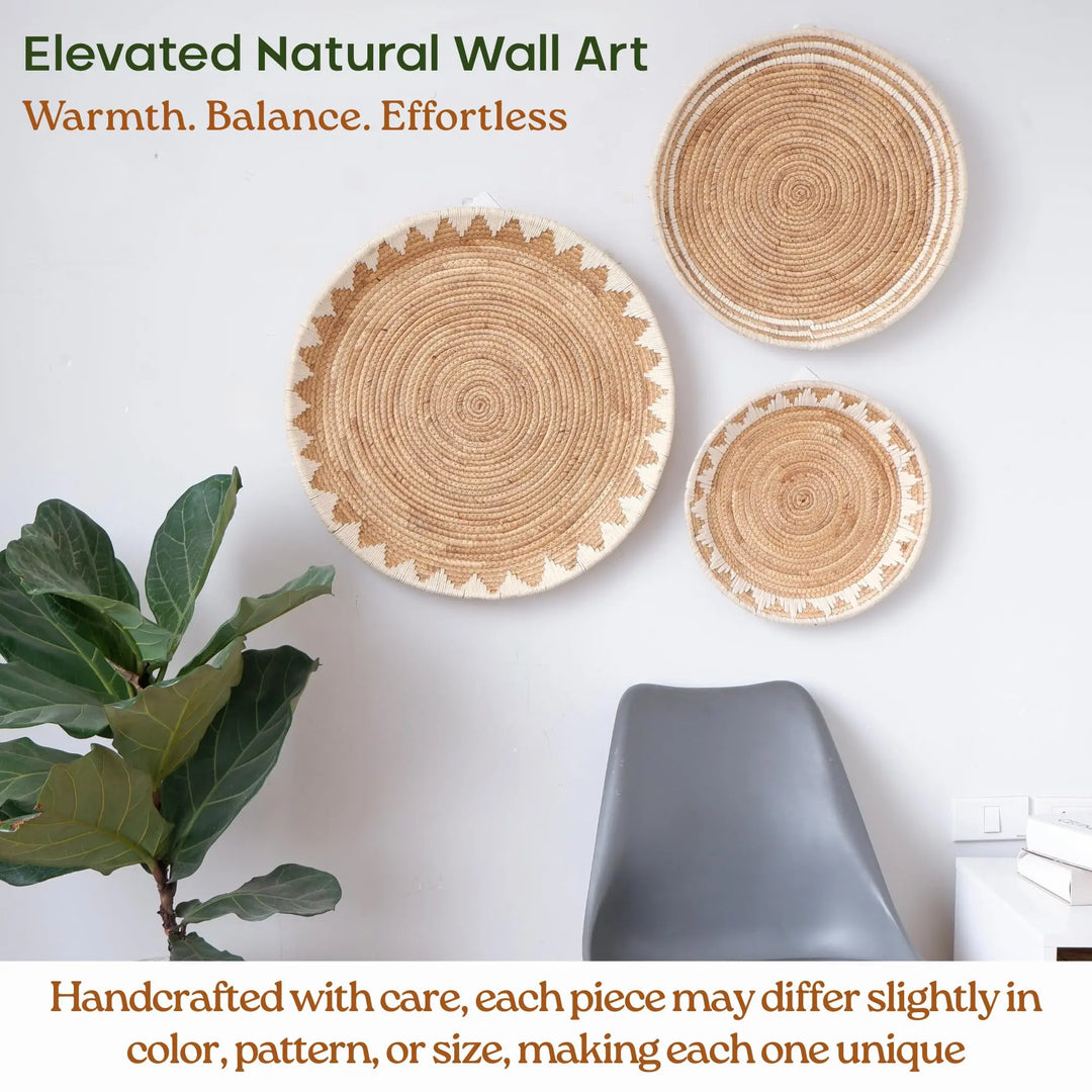 Chi An Home Extra Large Wall Basket Decor Boho Wicker Wall Hanging Set 3