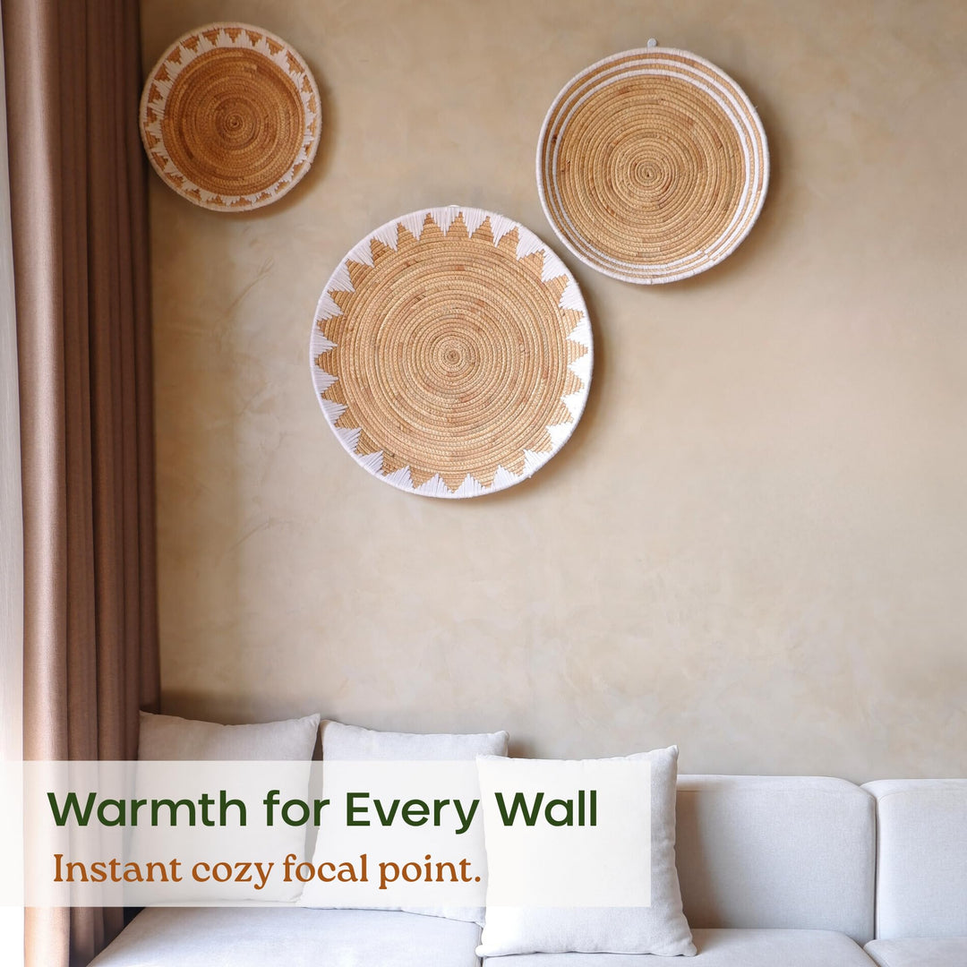 Chi An Home Extra Large Wall Basket Decor Boho Wicker Wall Hanging Set 3 
