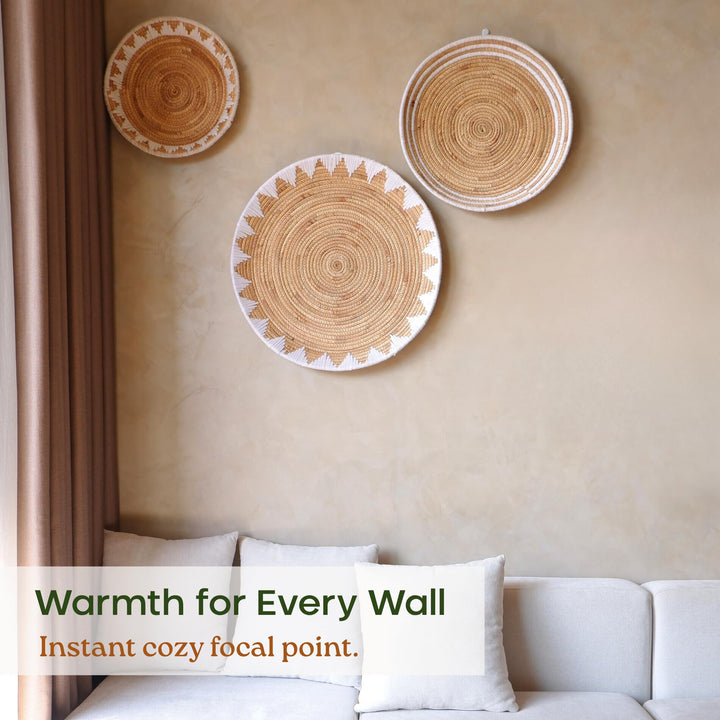 Chi An Home Extra Large Wall Basket Decor Boho Wicker Wall Hanging Set 3 