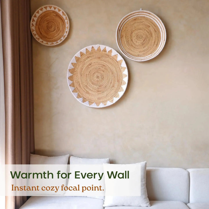 Chi An Home Extra Large Wall Basket Decor Boho Wicker Wall Hanging Set 3 