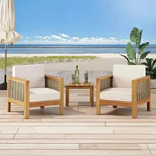 Christopher Knight Home Judith Outdoor Acacia Wood Club Chair, Wicker Accents (Set of 2) - Mixed Brown/Beige
