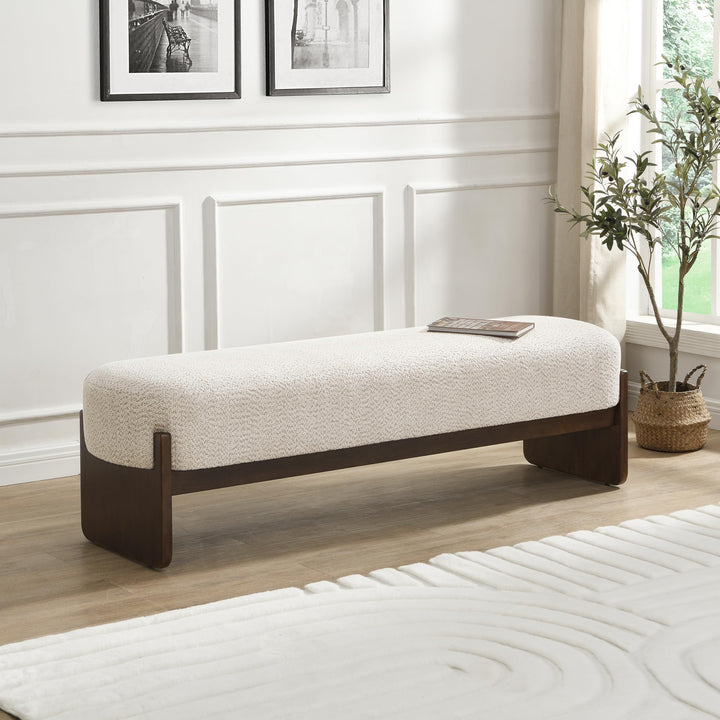 Christopher Knight Home Arden Minimalist Style Rectangular Loop Yarn Fabric Ottoman Bench, Rubberwood Frame, Entryway Bench, Living Room Sofa Extra Seat, End of Bed Footstool, Beige+Brown 