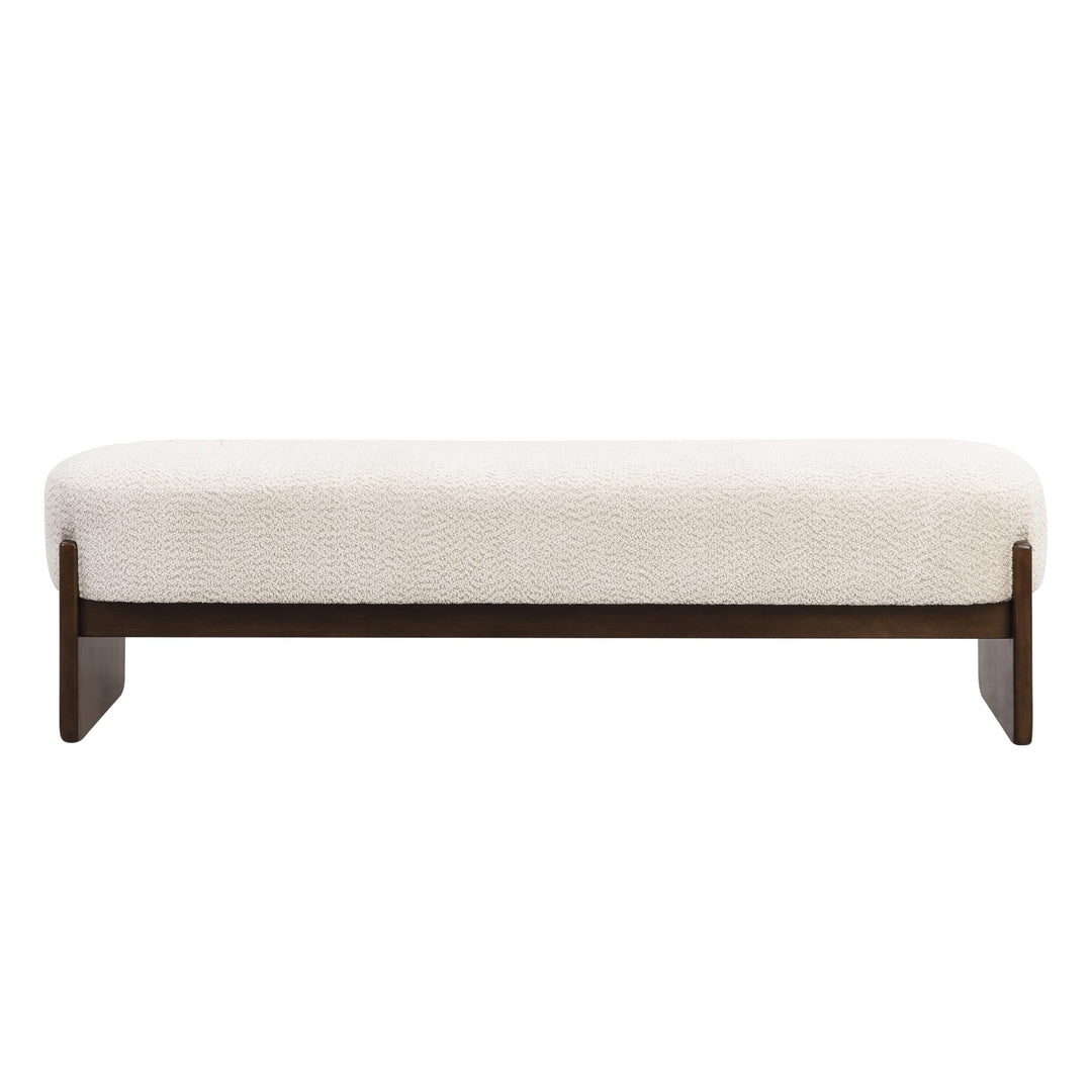 Christopher Knight Home Arden Minimalist Style Rectangular Loop Yarn Fabric Ottoman Bench, Rubberwood Frame, Entryway Bench, Living Room Sofa Extra Seat, End of Bed Footstool, Beige+Brown 
