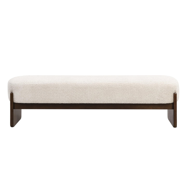 Christopher Knight Home Arden Minimalist Style Rectangular Loop Yarn Fabric Ottoman Bench, Rubberwood Frame, Entryway Bench, Living Room Sofa Extra Seat, End of Bed Footstool, Beige+Brown 