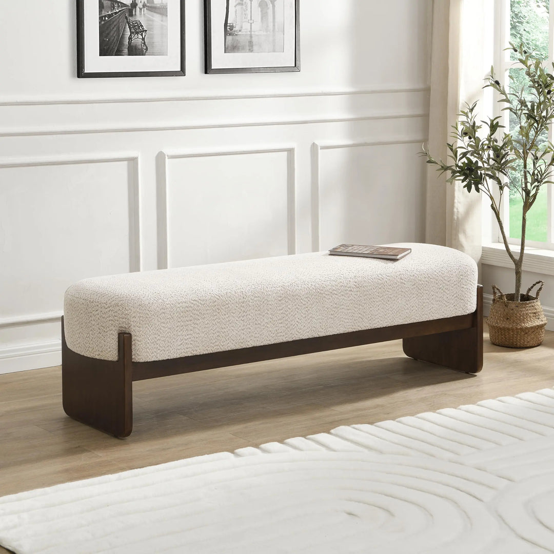 Christopher Knight Home Arden Minimalist Style Rectangular Loop Yarn Fabric Ottoman Bench, Rubberwood Frame, Entryway Bench, Living Room Sofa Extra Seat, End of Bed Footstool, Beige+Brown 