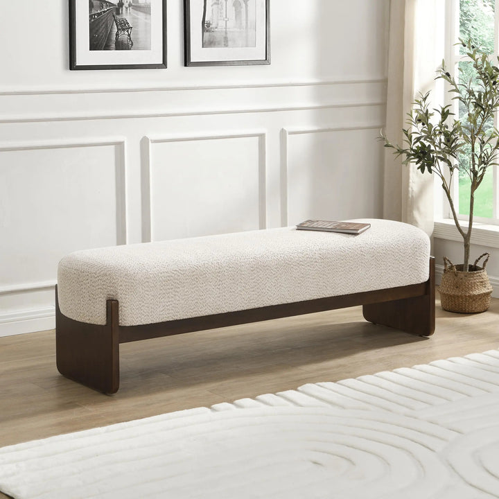 Christopher Knight Home Arden Minimalist Style Rectangular Loop Yarn Fabric Ottoman Bench, Rubberwood Frame, Entryway Bench, Living Room Sofa Extra Seat, End of Bed Footstool, Beige+Brown 